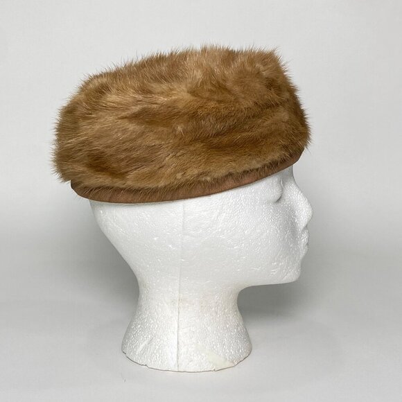 Vintage Brown Fur Pillbox Hat by Mister T Satin Lined Union Made in USA - Picture 4 of 7